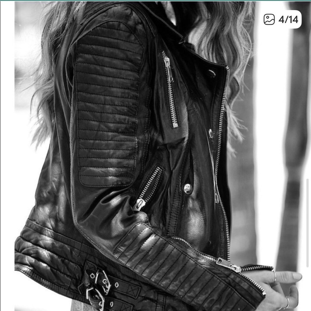 Anine Bing Moto Lambskin Leather Biker Jacket, Black, Size S